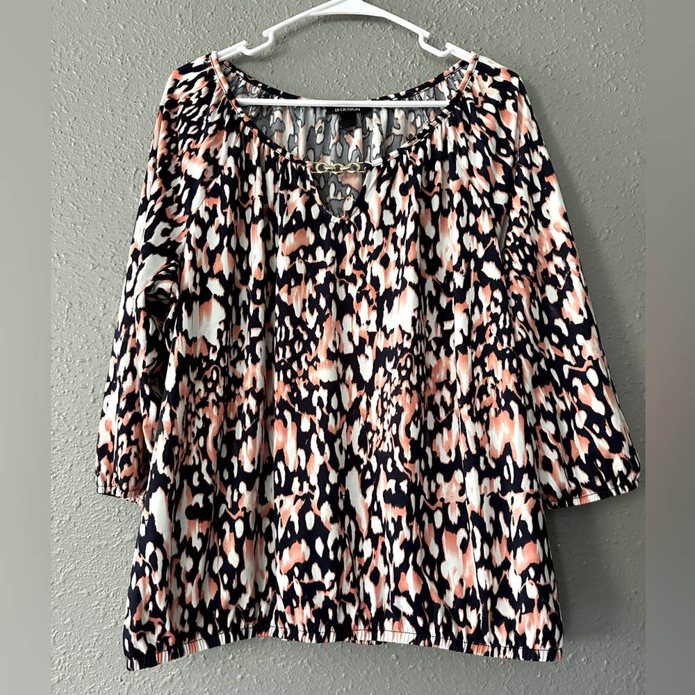 B DESIGN Woman’s XL Multi-Colored Crew Neck Half Sleeve Blouse Top Plus Size